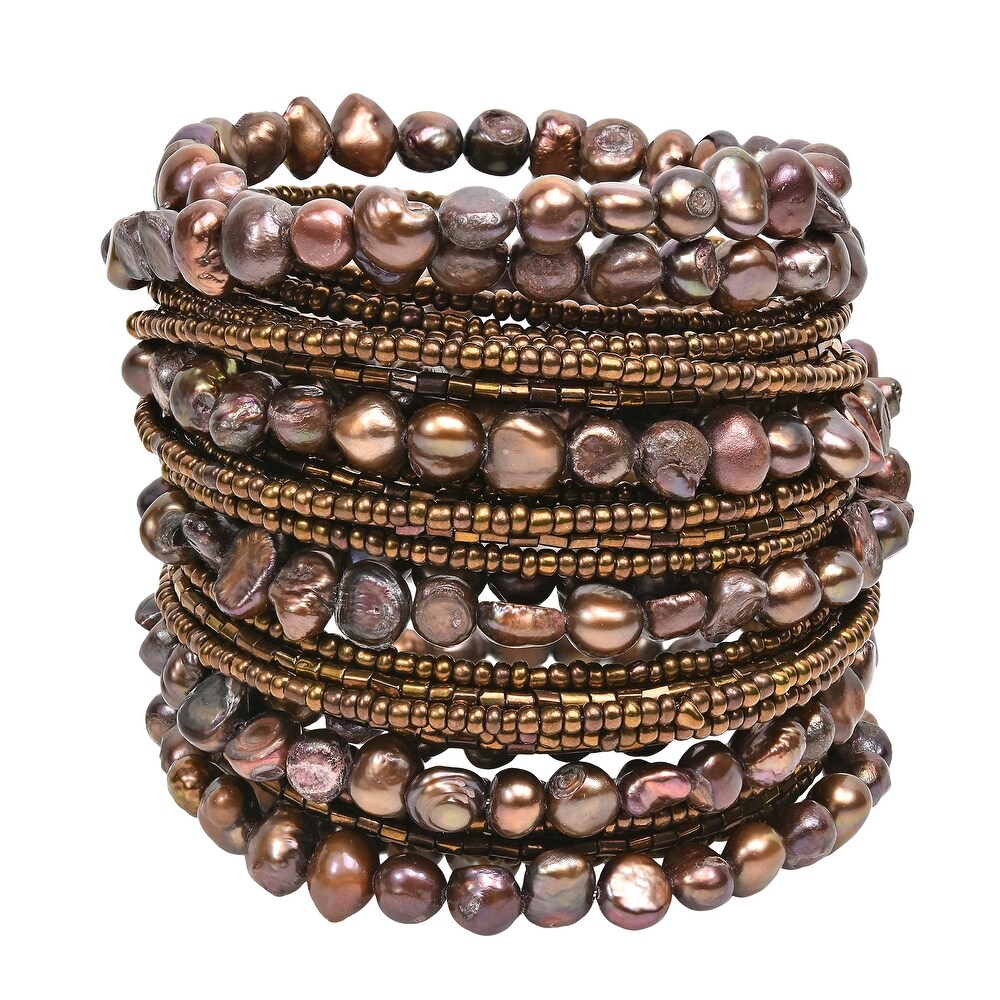 3 rows 7.5-8.5mm brown freshwater pearl bracelet nature wholesale beads 3 rows 7.5-8.5mm brown freshwater pearl bracelet nature wholesale beads